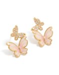 Goldair Gold Plated Small Pink Enamel & Cubic Zirconia Butterfly Earrings