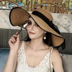 1PC Women's Extra Large Brim Summer Hat Foldable Anti-uv Protection Beach Hat With Ribbon Bow Versatile Straw Sun Hat For Travel