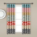 Lush Decor Bohemian Stripe Window Curtain Panels Pair 52" W X 63" L Turquoise & Orange - Light Filtering Curtains For Bedroom -