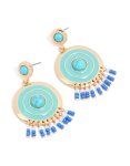 Goldair Gold Blue Enamel & Blue Beaded Round Drop Earrings
