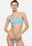 One-shoulder Padded Bikini Top - Light Turquoise Glittery