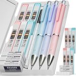 Nicpro 3PCS Pastel Mechanical Pencil Set 0.5 Mechanical Pencils With 6 Tube Hb Lead 0.5MM 3 Eraser And 9 Eraser Refill & Case Ae