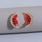 Summer Vacation Style Refreshing Rhinestone Decor Watermelon Stud Earrings Trendy Daily Earrings Casual Style Sweet Ear Jewelry