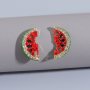 Summer Vacation Style Refreshing Rhinestone Decor Watermelon Stud Earrings Trendy Daily Earrings Casual Style Sweet Ear Jewelry
