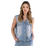100% Linen Denim Style Waistcoat - Sky L xl