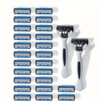 26-PIECE Men's Safety Razor Kit With 2 Stainless Steel Handles & 24 Replacement Blades 6-LAYER Manual Shaving Razors With Lubric