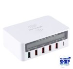 Wireless Charging + Usb-c Type-c + 4 USB Ports Charger With Smart Lcd 220V- Lumeno