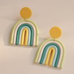 Rainbow Design Dangle Earrings Boho Elegant Style Polymer Clay Texture Holiday Earrings Female Gift