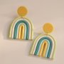 Rainbow Design Dangle Earrings Boho Elegant Style Polymer Clay Texture Holiday Earrings Female Gift