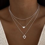 Layered Heart Pendant Necklaces For Women 3-PIECE Set Zinc Alloy Simple And Vacation Style Hollow Heart Charms Daily Date And Ho