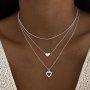 Layered Heart Pendant Necklaces For Women 3-PIECE Set Zinc Alloy Simple And Vacation Style Hollow Heart Charms Daily Date And Holiday Accessory Package