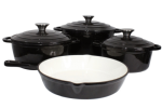 Smte Durable Cast Iron Cookware Set 7 Piece Black With Keychain