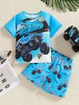 Boys Summer Outfits Set 3D Fashion Car Pattern Print Short Sleeve Crew Neck Top & Short Set Cool Pattern Comfy Clothing Set Kids
