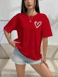 Heart Print T-Shirt Casual Short Sleeve Crew Neck Top For Spring & Summer Women's Clothing