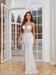 Mesh Sequined Bridesmaid Dress Elegant Tube Dress For Wedding Party Women's Clothing Wedding evening Dress occasion engagement c