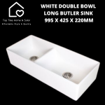 White Double Bowl Long Butler Sink 995 X 425 X 220MM