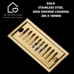 Goldair Gold Stainless Steel Grid Shower Channel - 200 X 100MM