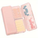 1PC Foldable Double Layer Storage Box Portable Travel 7-COMPARTMENT Pill Case With Magnetic Closure Pink Medicine Organizer For