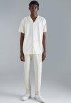 Short Sleeve Ribbed Revere Oversized Shirt - Ecru