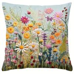 Country-rustic Knit Fabric Throw Pillow Cover With Zipper Machine Washable Polyester Floral Pattern Cushion Case For Home And Pa