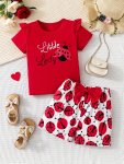 Girls 2-PIECE Ladybug Print Short Sleeve Top + Shorts Set - Ideal For Holiday & Casual Outings Summer