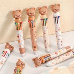 Bear 10-COLOR Ballpoint Pen Cartoon Press Type Multi-color Color Pen Students' Writing Tool Ten-color Press Ballpoint Pen