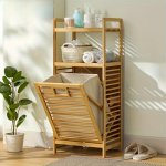 1PC Bamboo Laundry Hamper Modern Style Clothes Storage Basket With Lid Home Bathroom Organizer Durable Dirty Clothes Bin With 3-