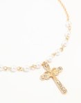 Goldair Gold Pearl Cross Diamante Pendant Necklace