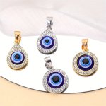 1PC Unique Round Drop Devil's Eye Pendant Alloy Turkish Blue Eye Pendant With Zircon Inlaid For Necklace Bracelet Diy Jewelry Ac