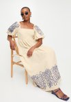 Edit Square Neck Puff Sleeve Fit & Flare Dress - Neutral