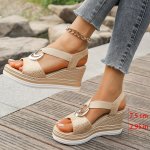 Women's Stylish Pattern Sandals Platform Slip On Walking Wedge Sandals Comfort Metallic Buckle Beach Sandals
