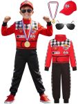 Bordazor Kids Race Car Driver Costume Boys Racer Jumpsuit With Car Cap Halloween 5-6 Years
