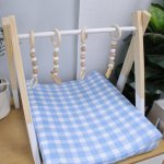 Watercolor Farm Checkered Blue Baby Changing Mat Cover