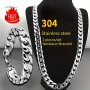 2PCS/SET Necklace Bracelet Set For Men And Women Classic Fashion Y2K Stainless Steel Cuban Necklace Domineering Hip-hop Punk Rock Nk Chain For Men And