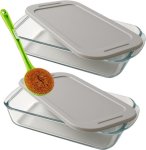 Glass Rectangle Casserole Glass Baking Dish Set With Lids 1.6L 2 Pack Grey Includes Cleaning Brush Storage Basket