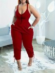 Faith Print V Neck Spaghetti Jumpsuit Sexy Sleeveless Dual Pockets Jumpsuit For Spring & Sumer Women's Clothing