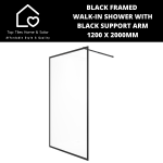 Black Framed Walk-in Shower With Black Support Arm - 1200 X 2000MM