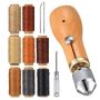 Portable Leather Sewing Awl Kit With 2 Needles And 8 Rolls Waxed Threads