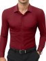 Basic Solid Men's Daily Stretch Formal Dress Men's Slim Fit Long Sleeve Button Up Shirt Spring Fall