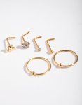 Goldair Gold Surgical Steel Flower & Bee Nose Stud 6-PACK