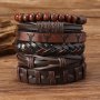 6PCS Vintage-inspired Men's Faux Leather Bracelet Set - Handcrafted Braided Design