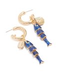 Goldair Gold Blue Fish Charm Hoop Earrings