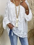 Plus Size Floral Lace Blouse Vacation Long Sleeve Blouse For Spring & Fall Women's Plus Size Clothing