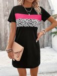 Striped Crew Neck Dress Casual Short Sleeve MINI Dress For Spring & Summer Women's Clothing