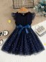 Elegant Girl Frilled Sleeveless Tulle Dress Star Mesh Splicing Design Casual Midi Dress With Belt