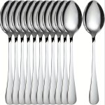 12PCS Stainless Steel Dessert Spoon Set - 13.69CM MINI Ice Cream Coffee & Tea Spoons - Elegant Tableware For Home Kitchen Restau