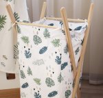 Washing Basket Wooden Stand Monster Leaf Print Safari