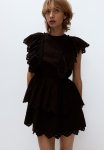 Flounced Cotton Dress - Black