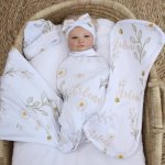 Wrap Set Swaddle Set Soft Beige And White Bee Set
