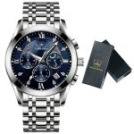 Men's Minimal Quartz Watch Blue Dial Stainless Steel Everyday Style